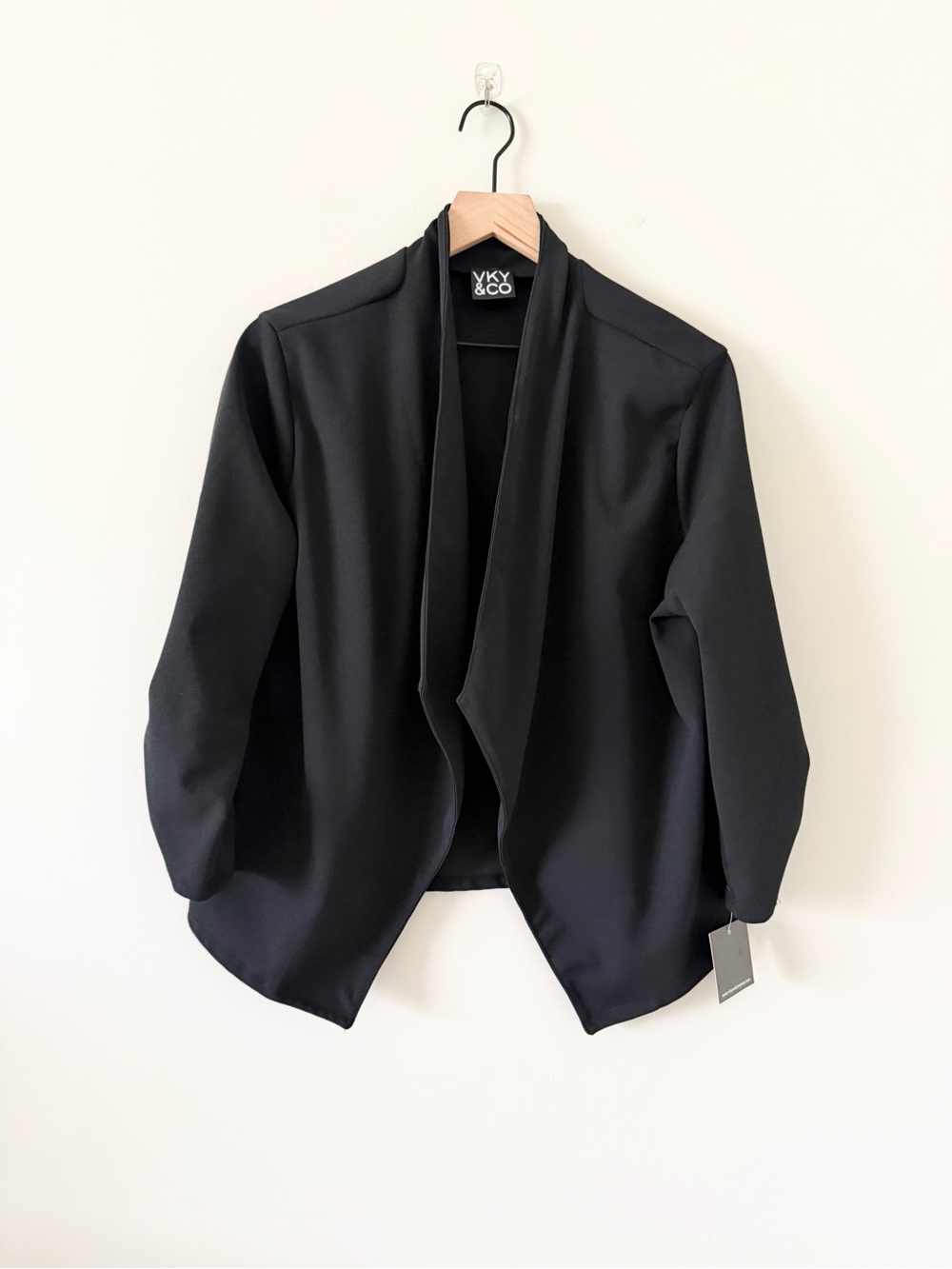 VKY & Co Open-Front Draped Ruched Sleeve Blazer in Black Size 1X